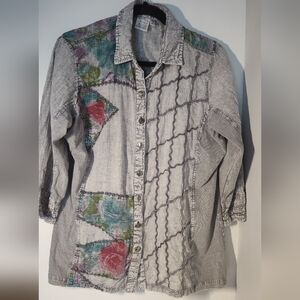 Parsley And Sage Floral Patchwork Button-Up Shirt Size Lg #580